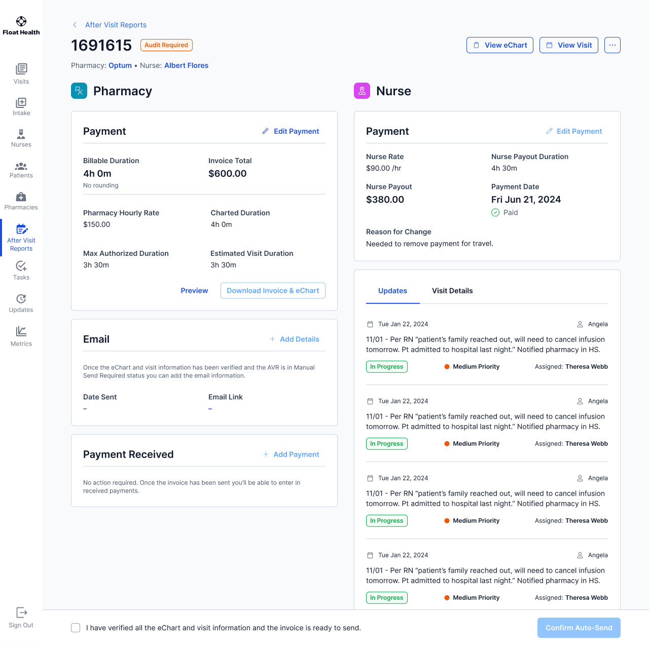 Payment confirmed state in the AVR detail view