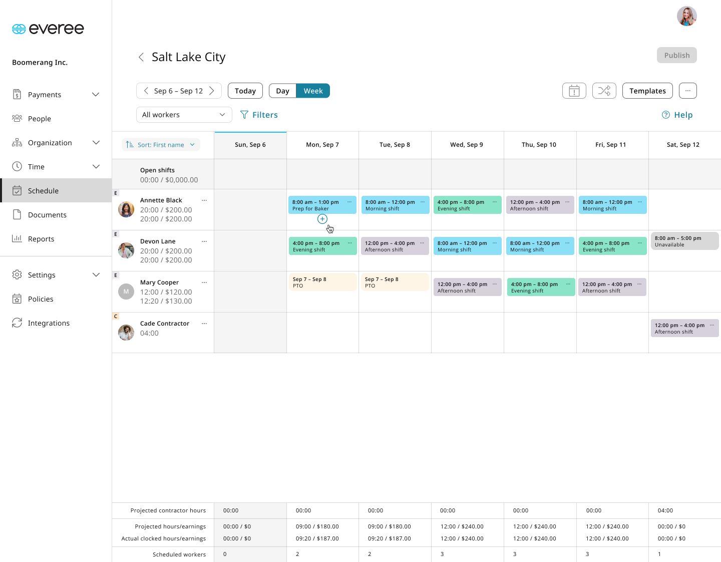 Calendar view of shifts for everyone at a location