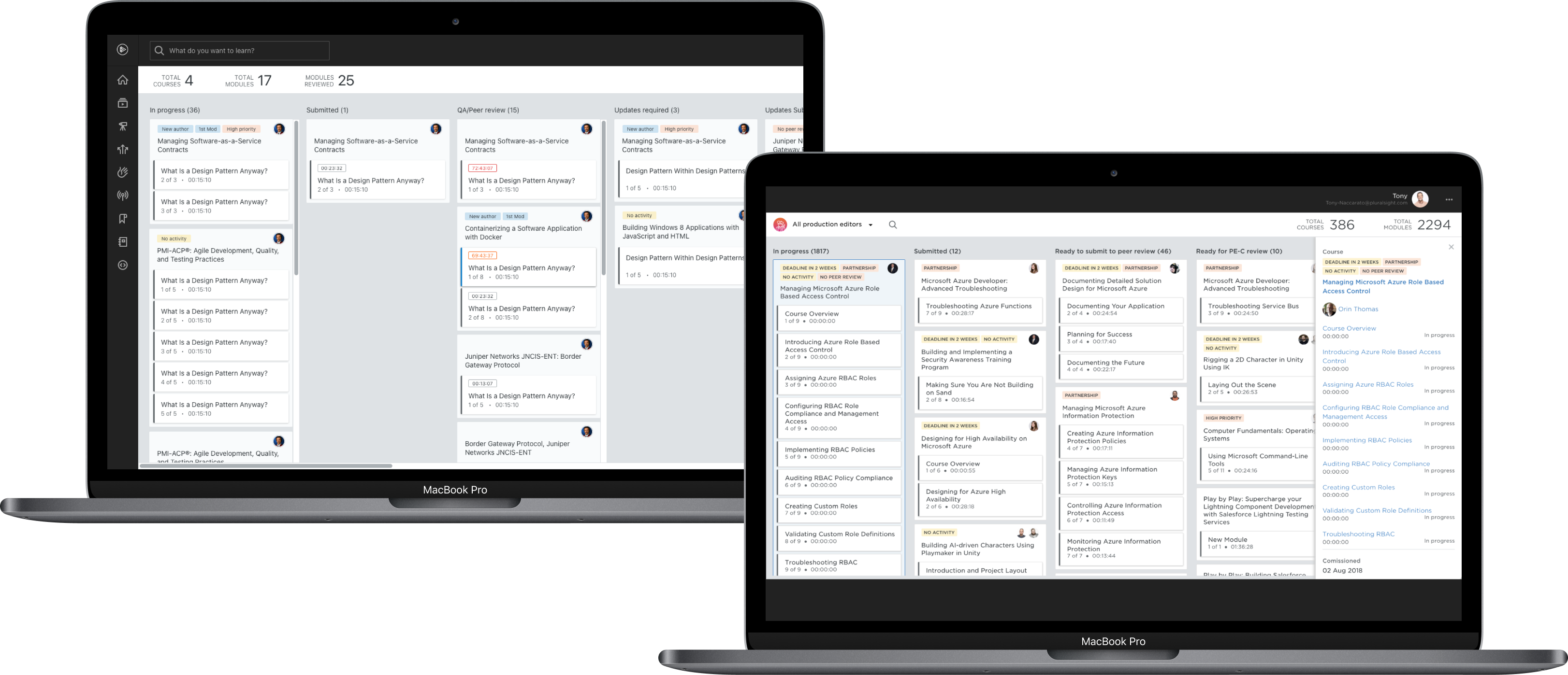 A closeup of the course progress management tool.