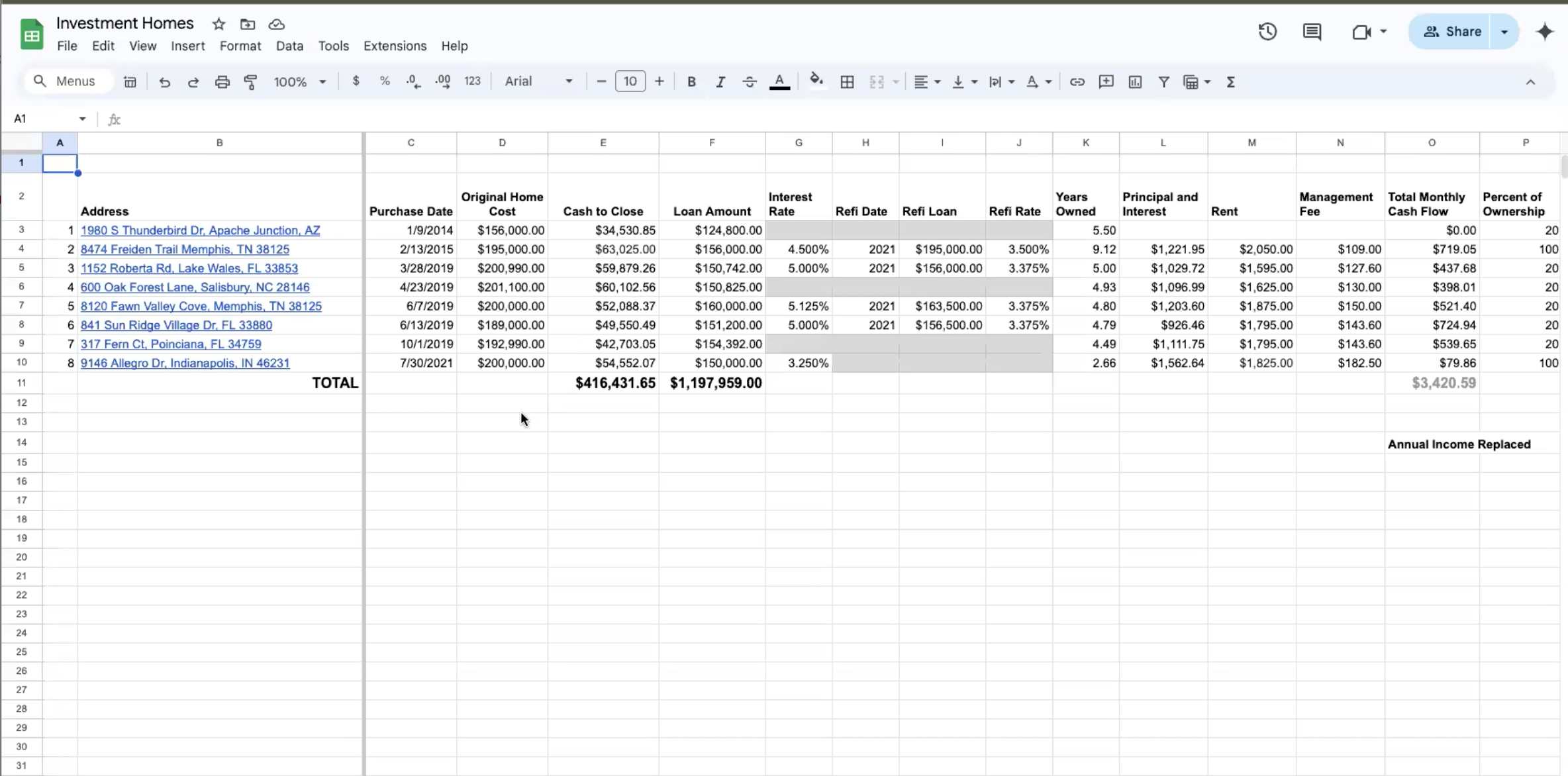 Investor spreadsheet workflow